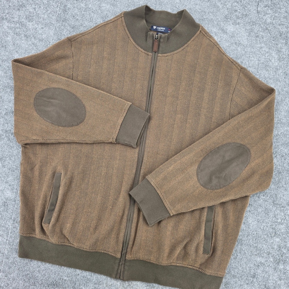 Cremieux Collection Brown Herringbone Full Zip Bomber Jacket XXL Elbow Patches